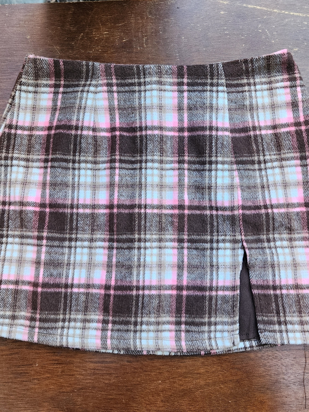 Forever 21 Brown Pink Plaid Thigh Slit Mini Skirt Size M